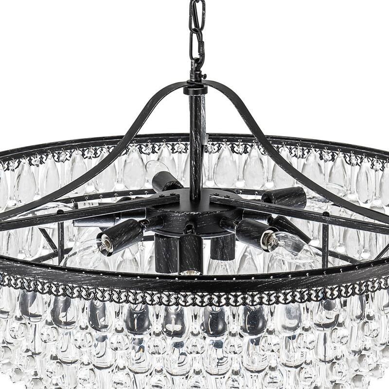 Luxury Distressed Black 11-Light Cascading Crystal Teardrops Chandelier - 27.6in