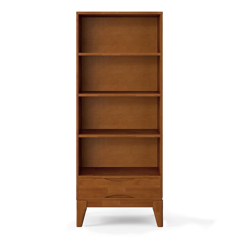 WYNDENHALL Pearson SOLID HARDWOOD 60 x 24 inch Mid Century Modern Bookcase with Storage - 24"w x 16"d x 60"h