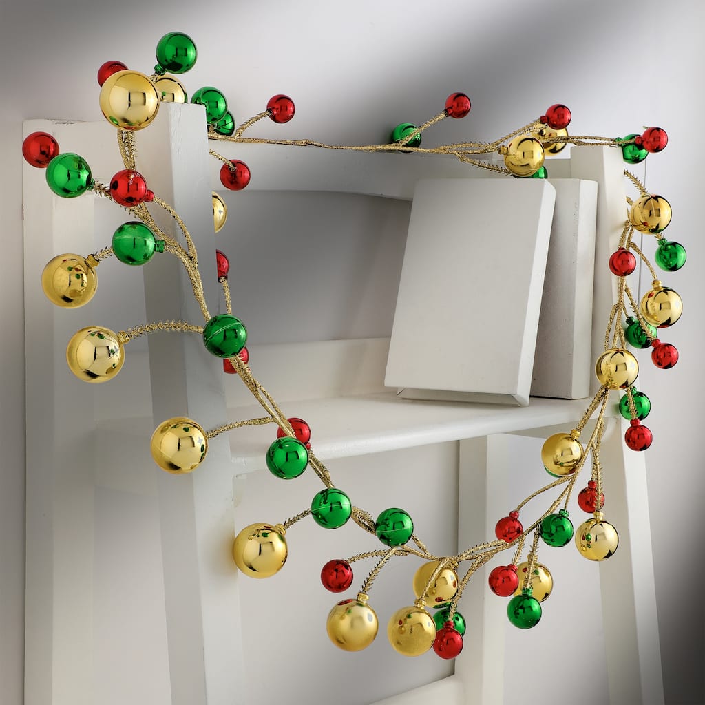62" Glitter Mix Ball Garland, Shatterproof - Red Green - 62-Inch