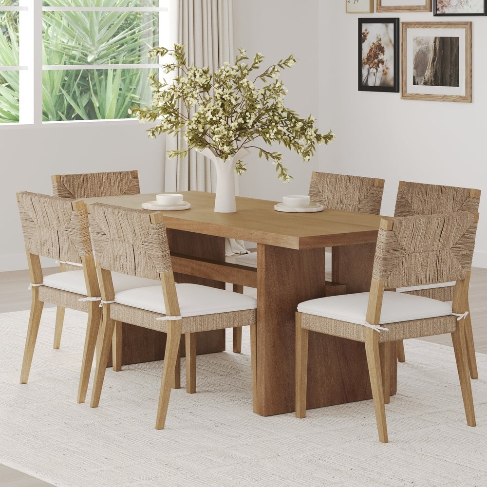 Beacon Boho Dining Chair with Boucle Seat, Seagrass Accent and Solid Wood Legs