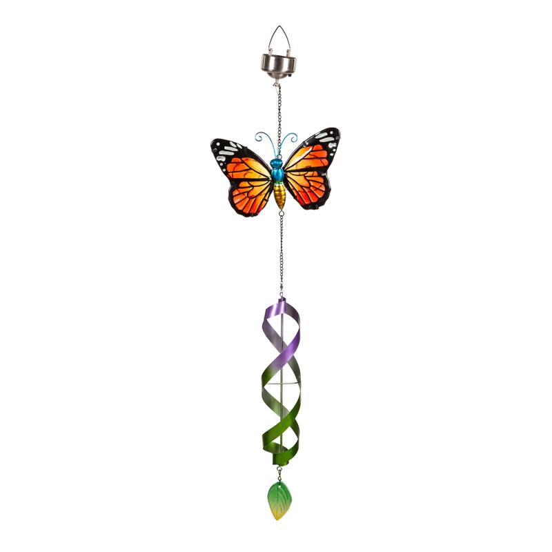 23 in. Glass Butterfly Spinning Solar Hanging Decor, Set of 2