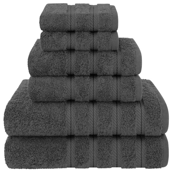 American Soft Linen Luxury 6 Piece Towel Set, 2 Bath Towels 2 Hand Towels 2 Washcloths, 100% Cotton Turkish Towels for Bathroom - Dark Gray