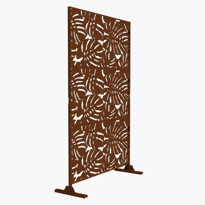 Free Standing Metal Privacy Screen Panel Decorative Outdoor Privacy Screen - 72"H x 47"W - REDDISH BROWN-11B
