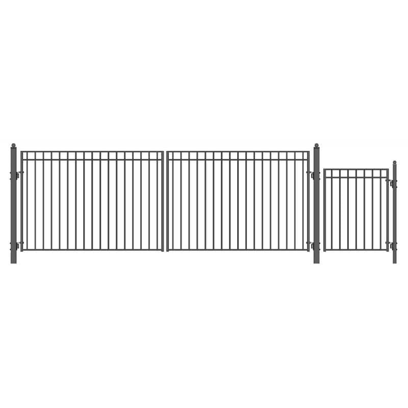 ALEKO Dual Swing Steel Driveway Gate 18 ft Madrid Style with Pedestrian Gate