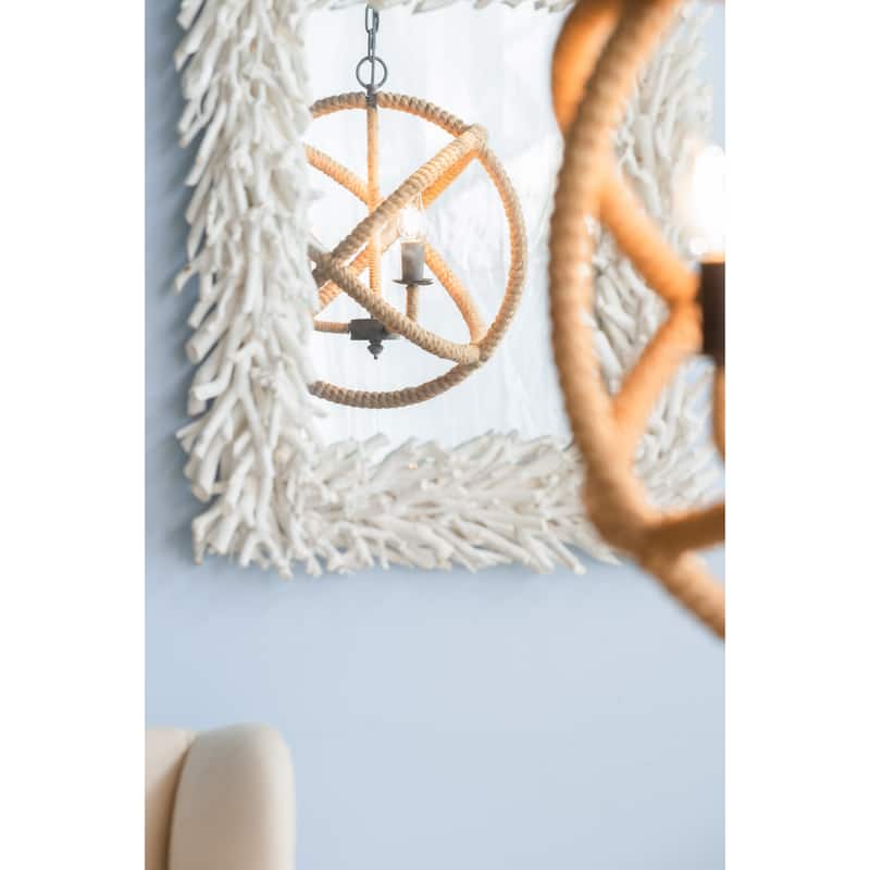 3- Light Farmhouse Chandelier, Rope Chandelier Globe Hanging Light Fixture with with Adjustable Chain, Bulb Not Included
