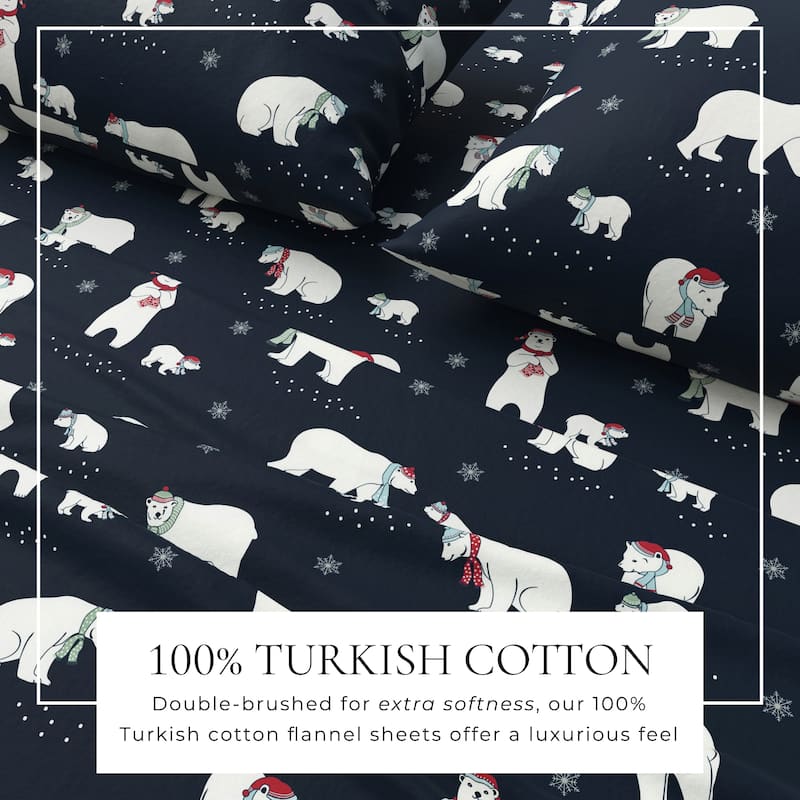 Linery & Co. Turkish Cotton Double-Brushed Printed Flannel Bed Sheet Set