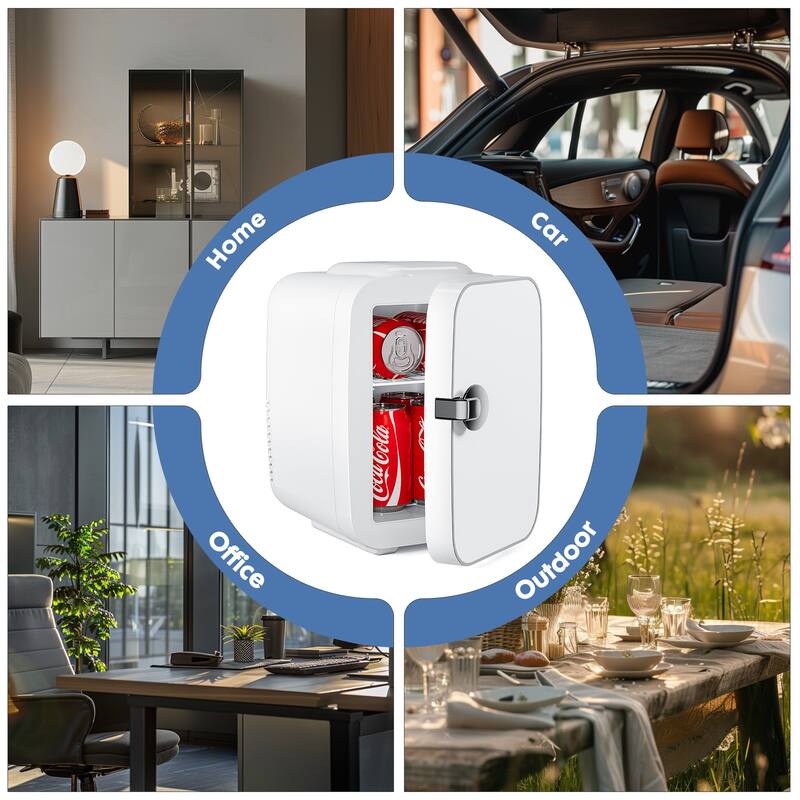 Portable Mini Refrigerator, 4L/6 Can Cooler & Warmer Fridge for Bedroom, Dorm, Car, Office