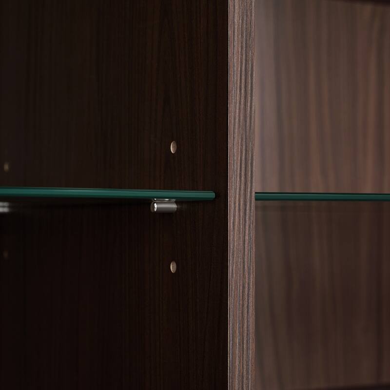 51.2 inch Display Cabinet Bookshelves, Curio Cabinet with Glass Doors & LED Lighting