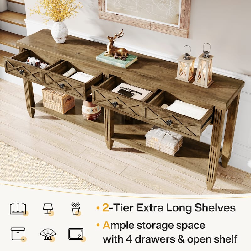 71" Industrial Sofa Console Table with 4 Drawers for Entryway