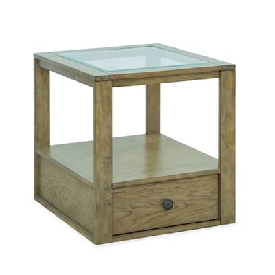 Magnussen Home Hardison Warm Stone and Clear Glass Rectangular End Table - 22''W x 24''D x 24''H
