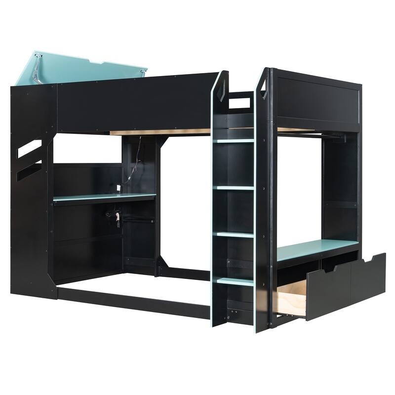 Full Size Gamer Loft Bed with Adjustable Desk, RGB Light Strip and Charging Station by Harper&Bright Designs