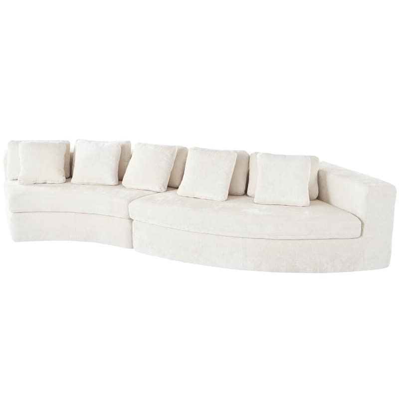 115.7" Chenille Modular Sofa Set with Curved Design - 4-Seater and 5 Cushions (No Assembly Required)