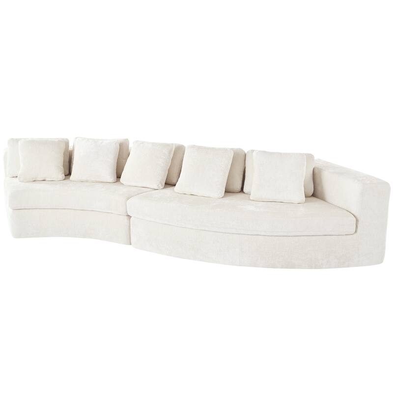Jacquard Curved Sectional Sofa 2-Piece Modular Couches Set Chenille Upholstered Chaise Lounger with Pillows for Living Room