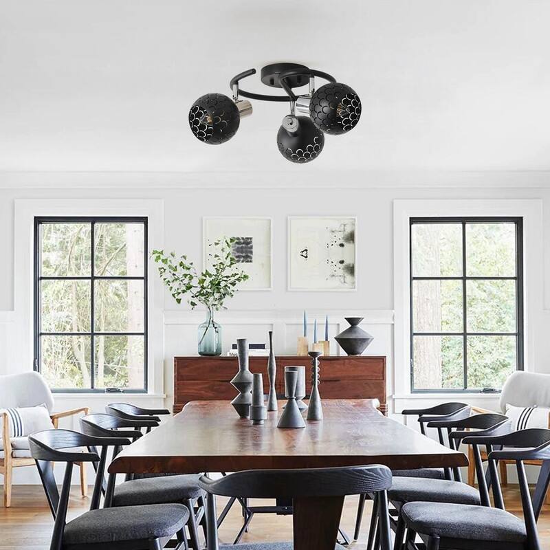 Modern Semi-Flush Mount 3 Light Matte Black and Chrome Fixture