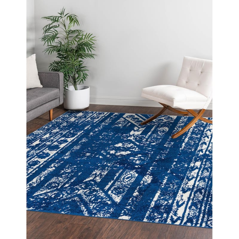 Contemporary Sling Collection Area Rug - 5'3" Square - Navy Blue
