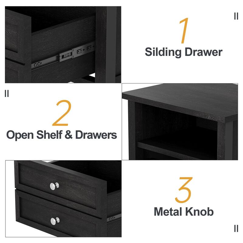 Nightstand with 2 Drawers, Nightstands with 2-Drawer & Open Cabinet