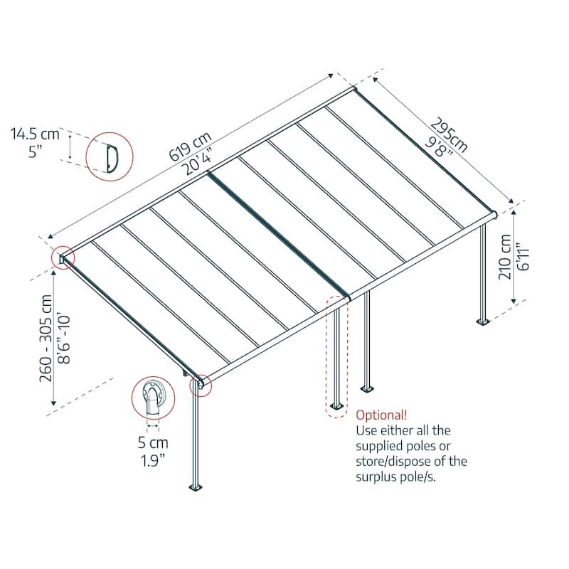 Sierra 10 ft. Gray/Gray Aluminum Patio Cover