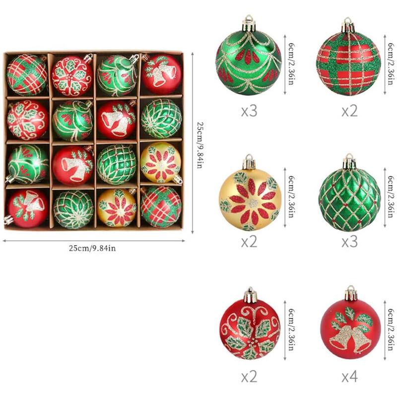 16PCS 2.36in Decorative Christmas Balls Ornaments for Xmas Tree Decor - N/A