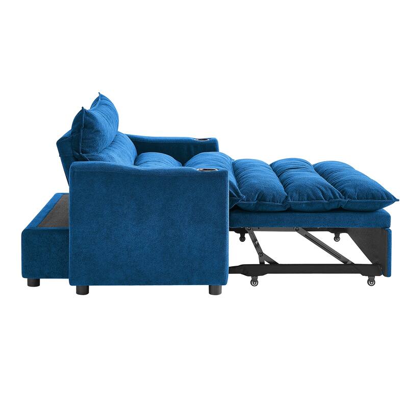 Anmytek 3-in-1 Multi-Functional Convertible Sleeper Sofa Bed - 47'' Velvet Upholstered Loveseat Chaise Lounge