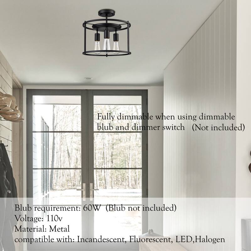Toscani Industrial Black Semi Flush Ceiling 3-Lights