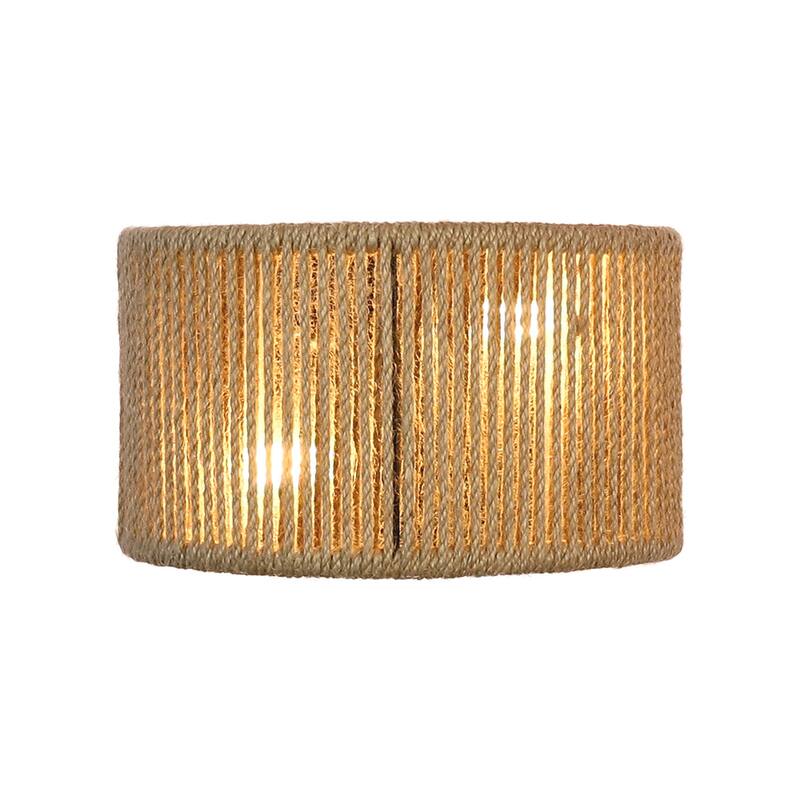 Boho Flush Mount Wall Sconce Rattan Wall Lamp Hemp Rope Sconces - 2-Light