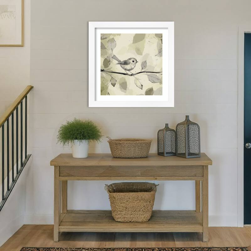 Birds No. 2 by Tradelink inhouse artist Wood Framed Wall Art Print - Cabinet White Narrow