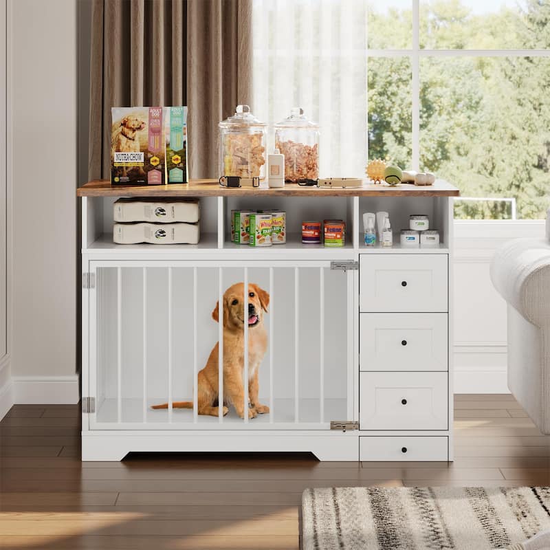 Dog Crate Furniture with Storage Drawers, End Table Design