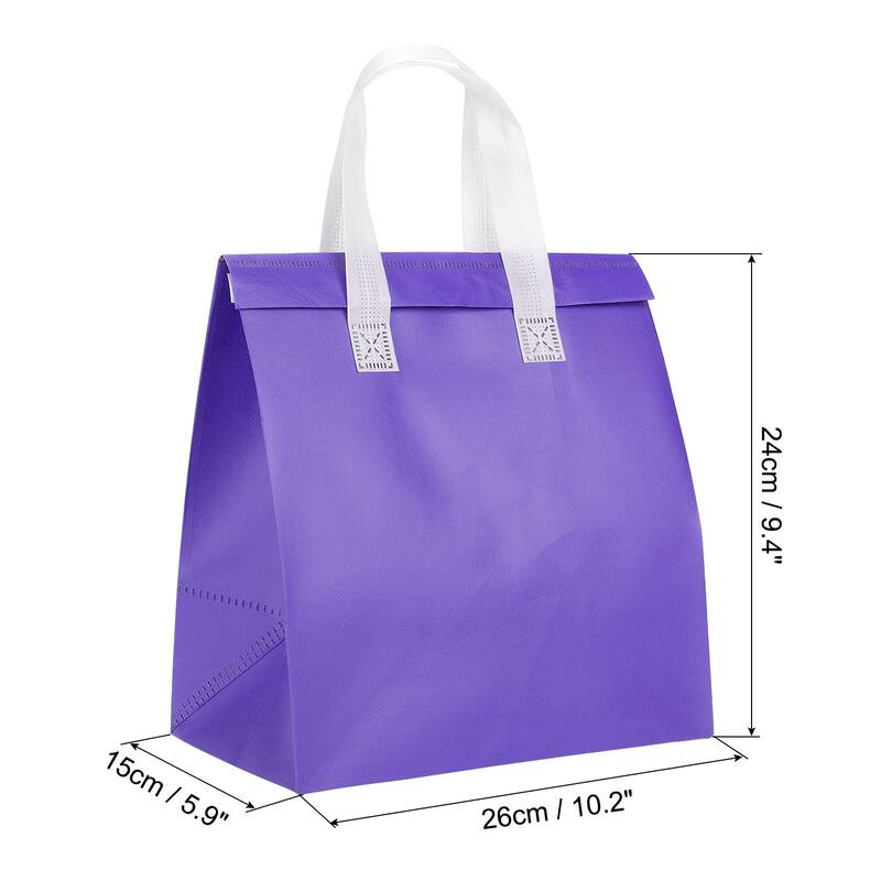 Insulated Take Away Bags, 15 Pcs Thermal Bags 9.4 x 5.9 x 10.2 Inch - Purple