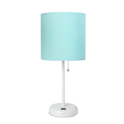 White Stick Lamp with USB charging port and Fabric Shade