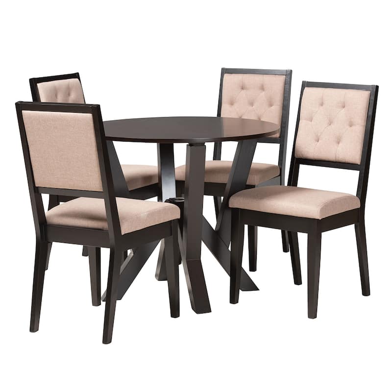 Kai Modern Sand Fabric and Dark Brown Finished Wood 5-Piece Dining Set - Beige, Dark Brown