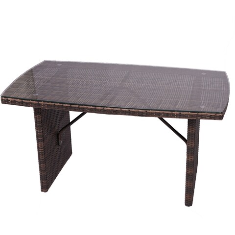 Modern rattan wicker table with tempered glass for living room, patio