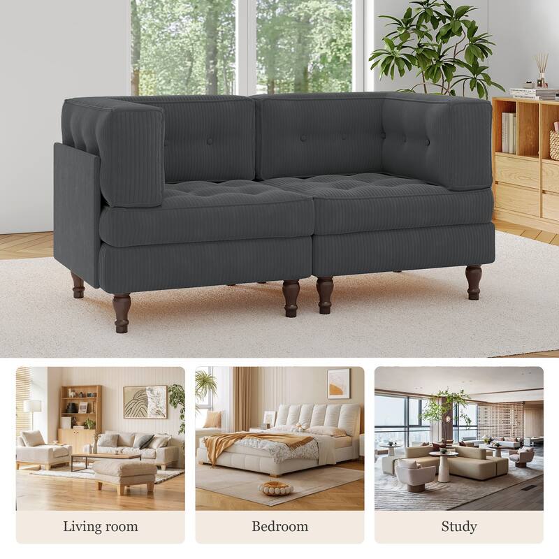 Modular Corduroy Corner Sectional Sofa Couch Set with Tufted Cushion