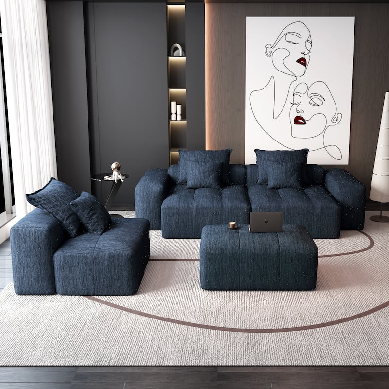 Modern Oversized Modular Sectional Sofa,Sparkling Chenille Fabric Soft Cushion Sofa with 6 Pillows