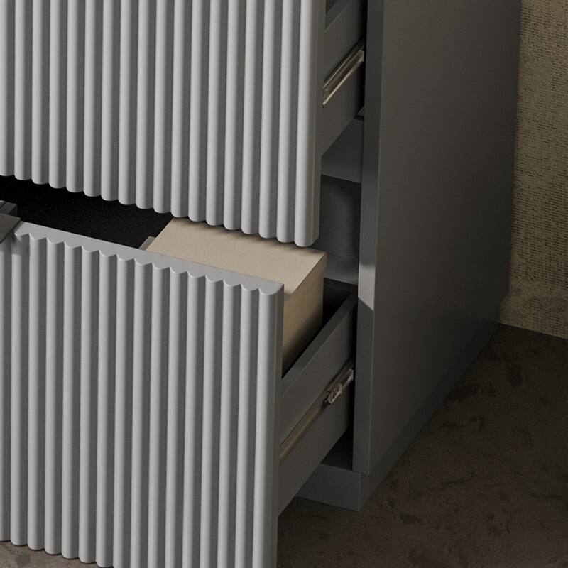 Fluted Bathroom Vanity with Ceramic Sink, Freestanding Vanities Set, Bathroom Storage Cabinet with Full-Extension Drawers