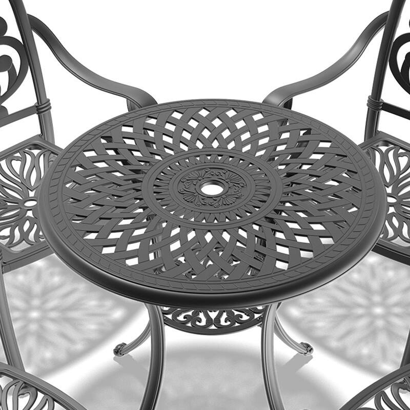 30.71 inch Black Round Cast Aluminum Patio Table with Umbrella Hole