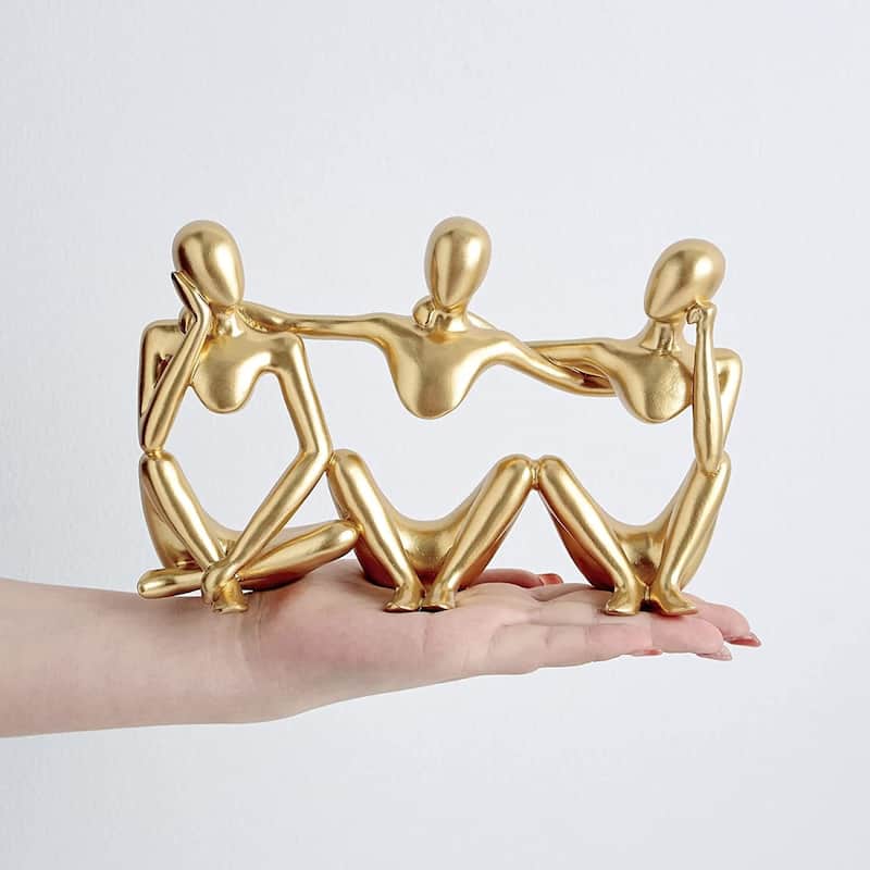 Curata Home Gold Resin Abstract Best Friends Tripler Thinker Figurine - 8"x 5"x 2" - Medium