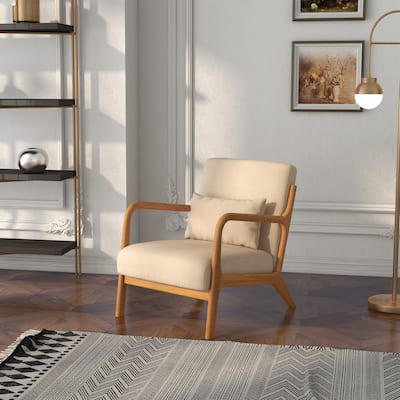 Fabric Accent Chair Armchair with Wood Legs for Bedroom