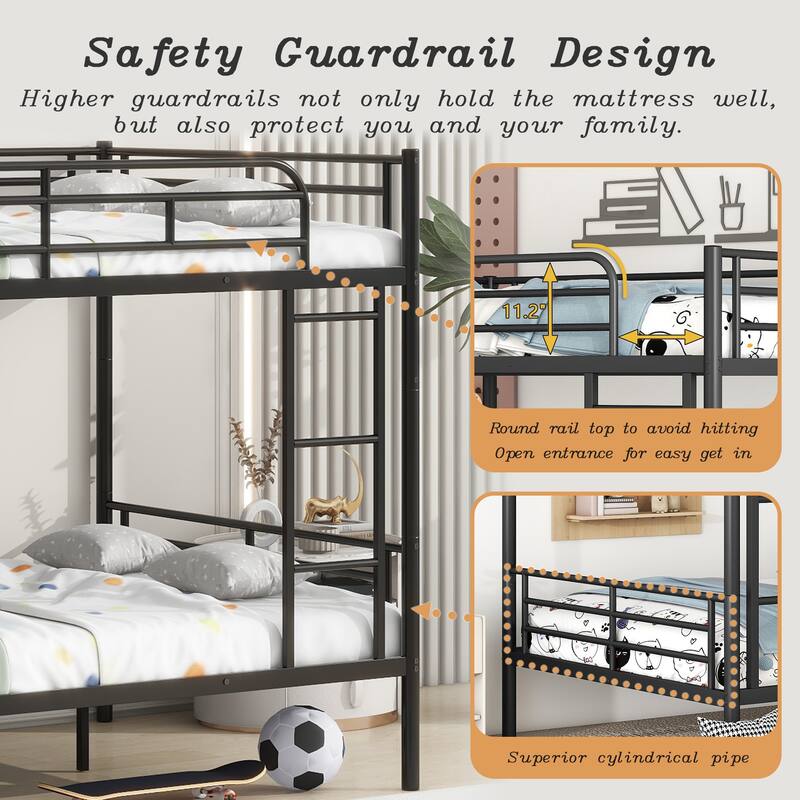 Bunk Bed Frame with Ladder and Guardrail, White Black Optional
