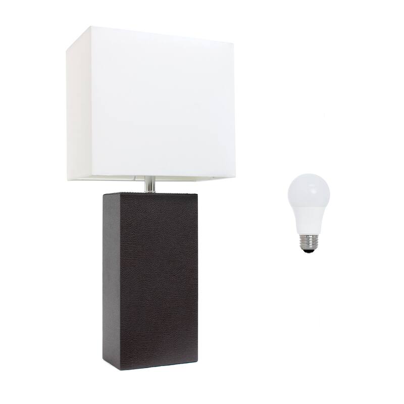 Elegant Designs 21" Modern Leather Wrapped Table Lamp, With LED Bulb