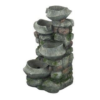 32" Tall 4 Tier Rock Fountain with Light Outdoor Stone Water Feature