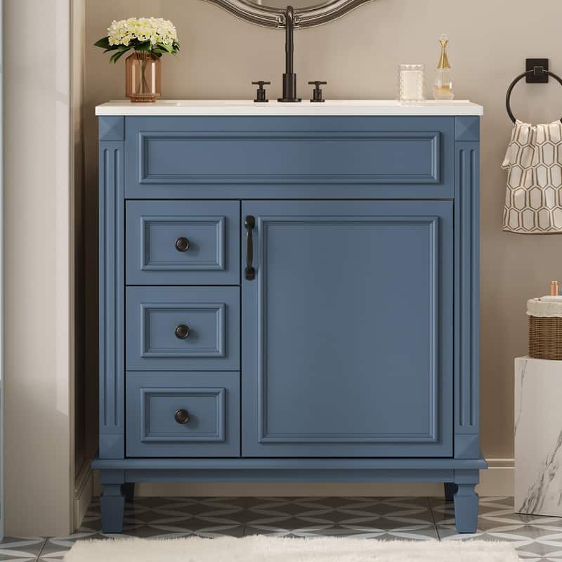 30" Bathroom Vanity with Ceramic Sink, 2 Drawers and Adjustable Shelf
