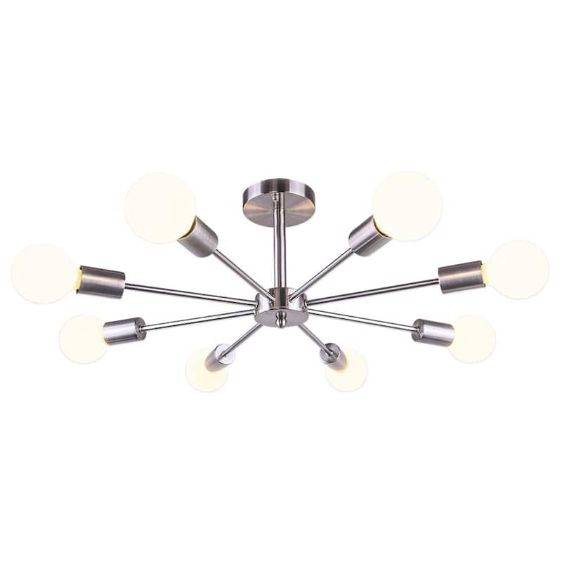 8-Light Modern Industrial Linear Sputnik Semi-Flush Mount Light