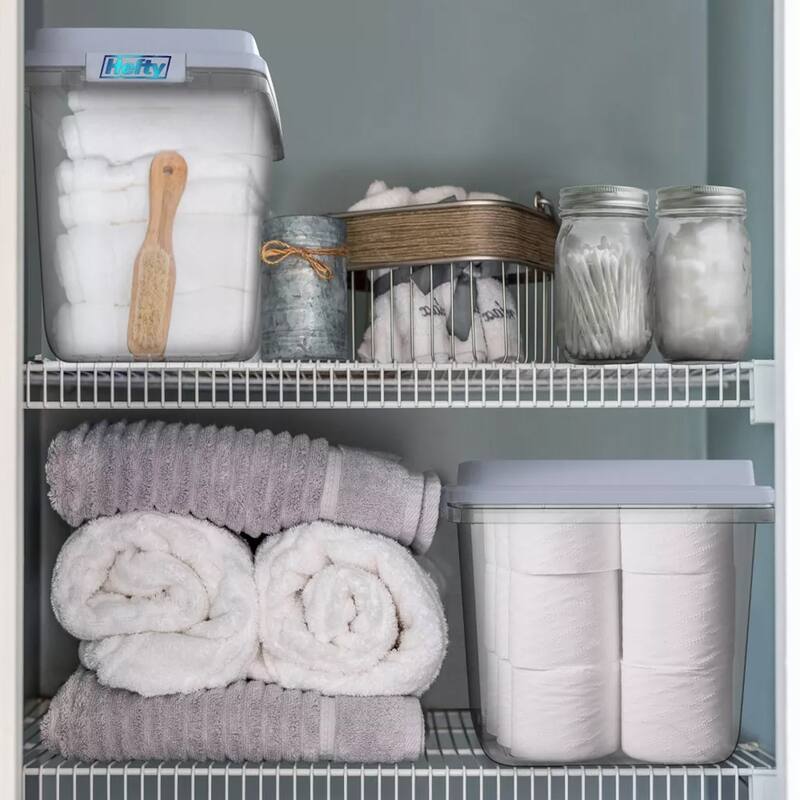 Hefty 6 Pack 32 Quart Hi-Rise Stackable Plastic Storage Bin w/ Lid, Quarry Gray - 2.14