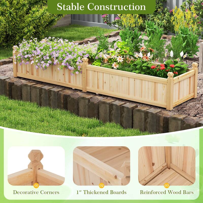 Costway Wooden Raised Garden Bed Outdoor Rectangular Planter Box with - See Details