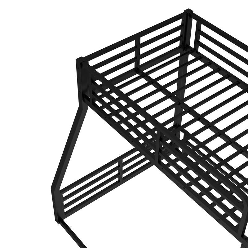 Roomfitters Twin over Full/Queen Metal Floor Bunk Bed Frame, Heavy-Duty Noise-Reduced Design, Black