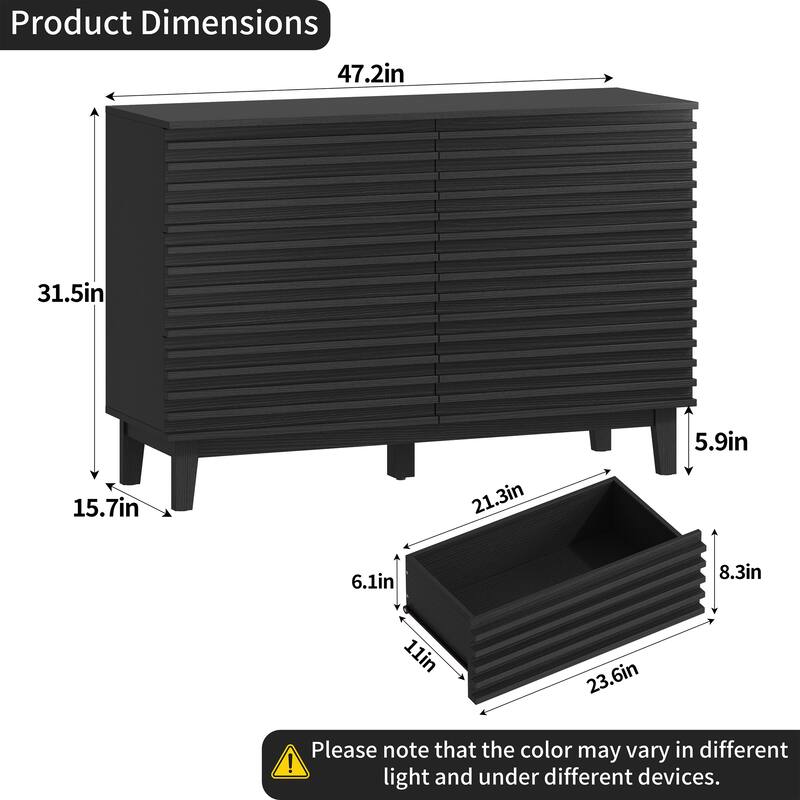 Fluted Dresser for Bedroom with 6 Drawers 47" Wide Chest of Drawers