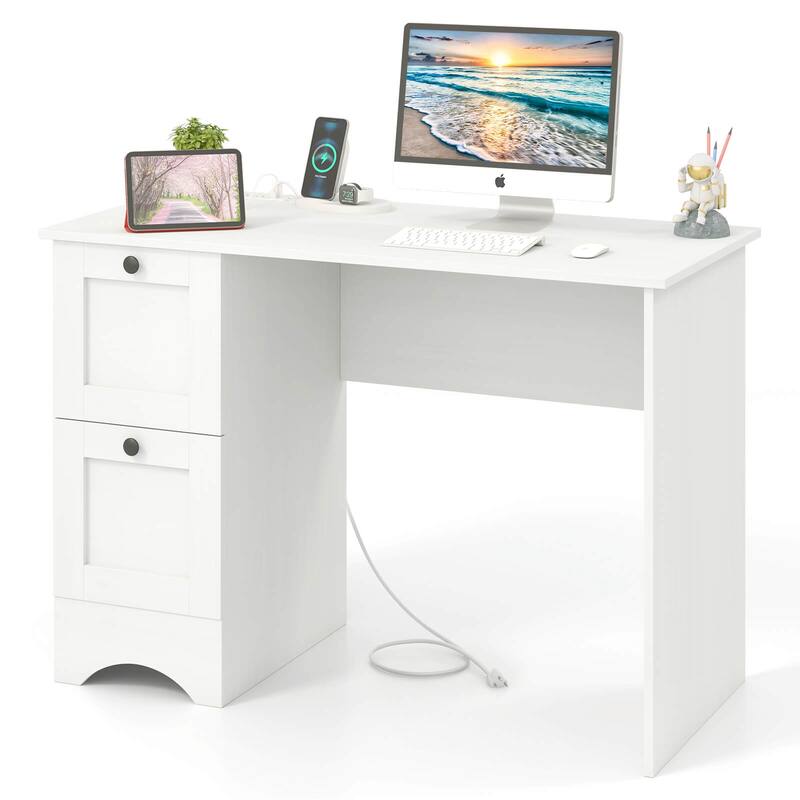 Costway 43" Home Office Desk Compact Study Writing Desk with 2 Drawers
