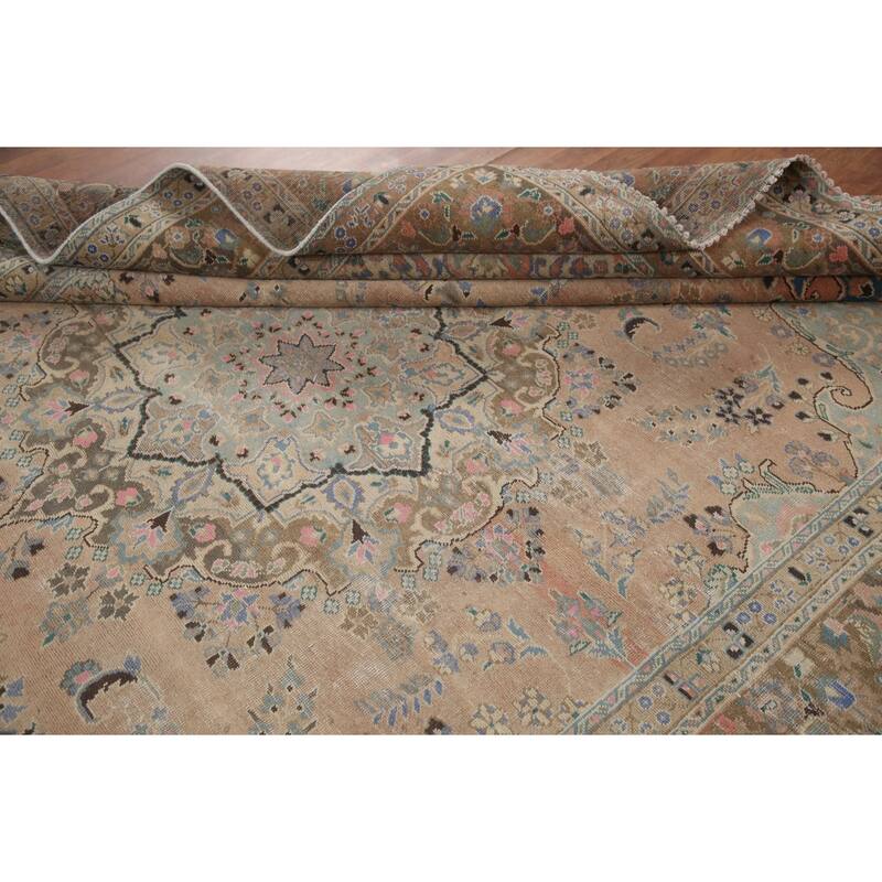 Hand Knotted Oriental 100% Wool Carpet Traditional Floral Coral Mashad Area Rug - 11' 2'' X 7' 11''
