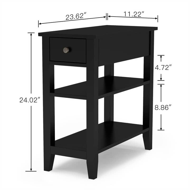 Narrow End Table with Drawer and Shelf - 11.22"D x 23.62"W x 24.02"H