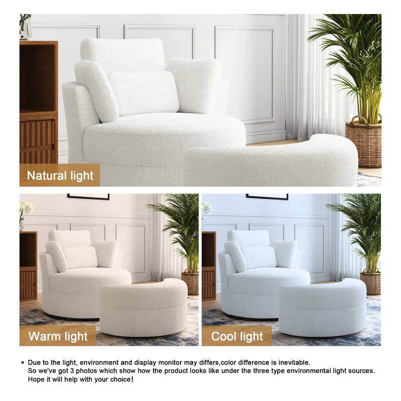 Oversized Upholstered Swivel Barrel Chairs with Storage Ottoman